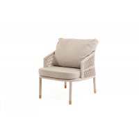 "Верона" кресло плетеное из роупа, каркас алюминий белый муар, роуп бежевый круглый, ткань бежевая 15052