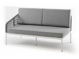 "Канны" правый модуль плетеный из роупа, каркас алюминий белый муар, роуп светло-серый круглый, ткань светло-серая