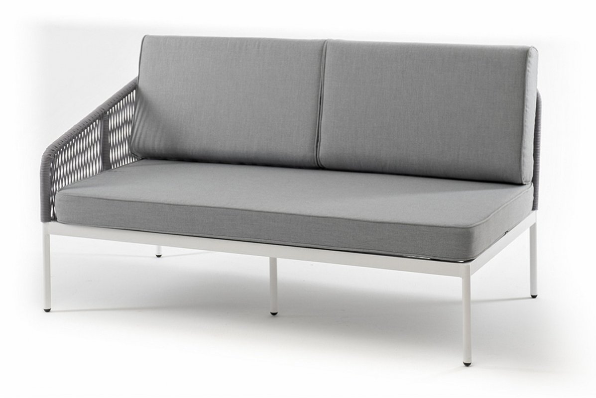 "Канны" правый модуль плетеный из роупа, каркас алюминий белый муар, роуп светло-серый круглый, ткань светло-серая