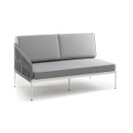 "Канны" правый модуль плетеный из роупа, каркас алюминий белый муар, роуп светло-серый круглый, ткань светло-серая