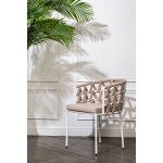 "Диего" стул плетеный из роупа, каркас из стали белый муар, роуп бежевый круглый, ткань бежевая 15052