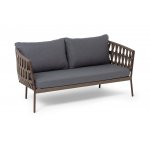 "Диего" диван 2-местный плетеный из роупа, каркас алюминий коричневый (RAL8016) муар, роуп коричневый круглый, ткань темно-серая 027