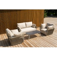 "Форли" лаунж-зона 4-местная плетеная из роупа (веревки), каркас алюминиевый светло-серый, роуп серо-коричневый