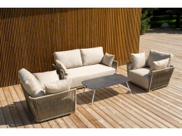 "Форли" лаунж-зона 4-местная плетеная из роупа (веревки), каркас алюминиевый светло-серый, роуп серо-коричневый