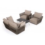 "Форли" лаунж-зона 4-местная плетеная из роупа (веревки), каркас алюминиевый светло-серый, роуп серо-коричневый