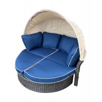 "Амальфи" плетеная кровать-трансформер, цвет коричневый, подушки голубые