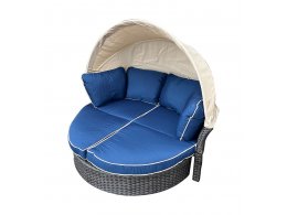 "Амальфи" плетеная кровать-трансформер, цвет коричневый, подушки голубые