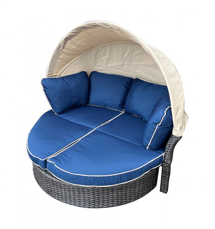 "Амальфи" плетеная кровать-трансформер, цвет коричневый, подушки голубые