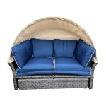 "Амальфи" плетеная кровать-трансформер, цвет коричневый, подушки голубые