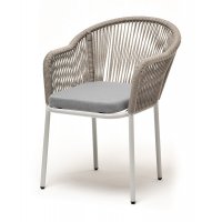 "Лион" стул плетеный из роупа, каркас алюминий светло-серый (RAL7035) муар, роуп серый меланж круглый, ткань светло-серая