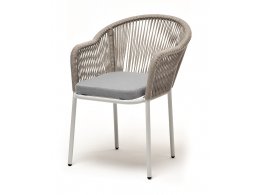 "Лион" стул плетеный из роупа, каркас алюминий светло-серый (RAL7035) муар, роуп серый меланж круглый, ткань светло-серая