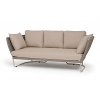 "Фиджи" диван 3-местный плетеный из роупа, каркас алюминий светло-серый (RAL7035) муар, роуп серый меланж круглый, ткань Mossle бежевая