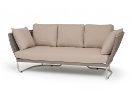 "Фиджи" диван 3-местный плетеный из роупа, каркас алюминий светло-серый (RAL7035) муар, роуп серый меланж круглый, ткань Mossle бежевая