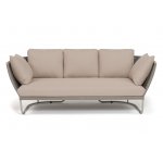 "Фиджи" диван 3-местный плетеный из роупа, каркас алюминий светло-серый (RAL7035) муар, роуп серый меланж круглый, ткань Mossle бежевая