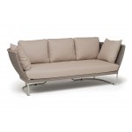 "Фиджи" диван 3-местный плетеный из роупа, каркас алюминий светло-серый (RAL7035) муар, роуп серый меланж круглый, ткань Mossle бежевая