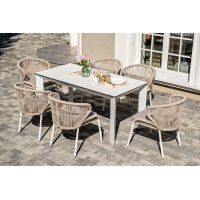 "Венето" обеденная группа на 6 персон со стульями "Милан", каркас белый, роуп бежевый