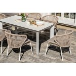 "Венето" обеденная группа на 6 персон со стульями "Милан", каркас белый, роуп бежевый