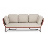 "Фиджи" диван 3-местный плетеный из роупа, каркас алюминий коричневый (RAL8016) муар, роуп красный (8372) круглый tex, ткань Mossle бежевая