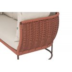 "Фиджи" диван 3-местный плетеный из роупа, каркас алюминий коричневый (RAL8016) муар, роуп красный (8372) круглый tex, ткань Mossle бежевая