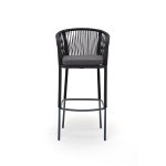 "Марсель" стул барный плетеный из роупа, каркас из стали темно-серый (RAL7024) муар, роуп темно-серый круглый, ткань темно-серая 027