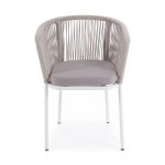 "Марсель" стул плетеный из роупа, каркас алюминий белый муар, роуп бежевый круглый, ткань бежевая 15052