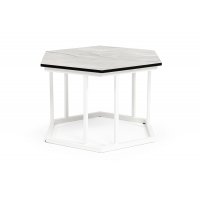 "Женева" интерьерный стол из HPL шестиугольный, D50, H35, цвет "мрамор пепел", каркас из стали белый муар