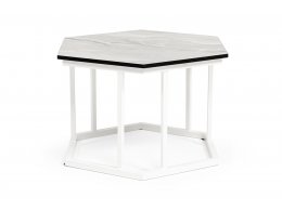 "Женева" интерьерный стол из HPL шестиугольный, D50, H35, цвет "мрамор пепел", каркас из стали белый муар "Женева" интерьерный стол из HPL шестиугольный, D50, H35, цвет "мрамор пепел", каркас из стали белый муар