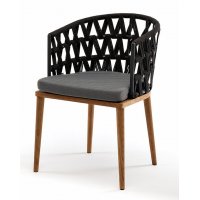 "Диего" стул плетеный из роупа, основание дуб, каркас из стали темно-серый (RAL7024) муар, роуп темно-серый круглый, ткань темно-серая 027