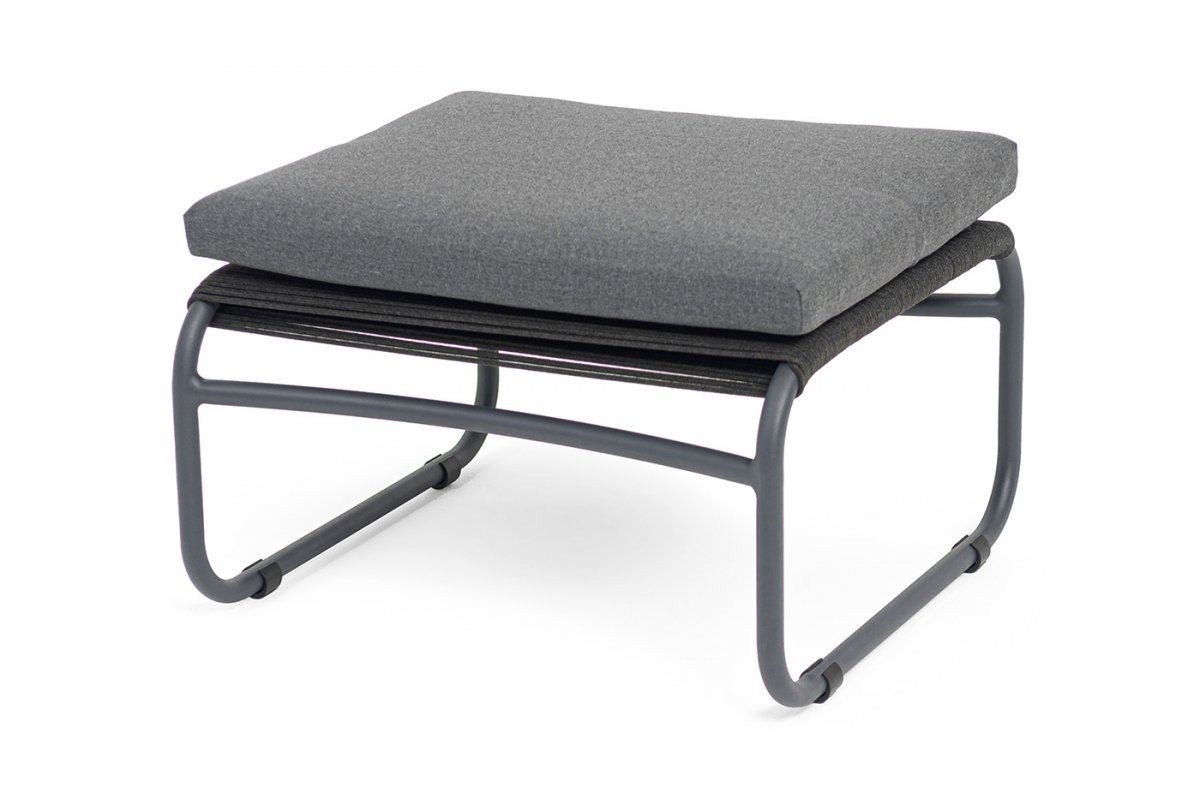 "Ането" пуф плетеный из роупа, каркас алюминий темно-серый (RAL7024) муар, роуп темно-серый круглый