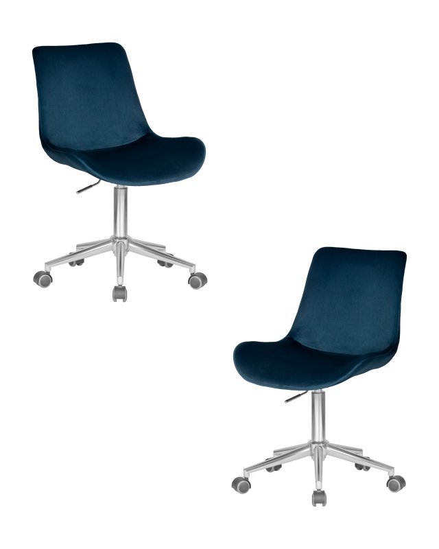 Набор 2 шт Кресло офисное DOBRIN DORA, синий велюр (1922-20), хромированная сталь