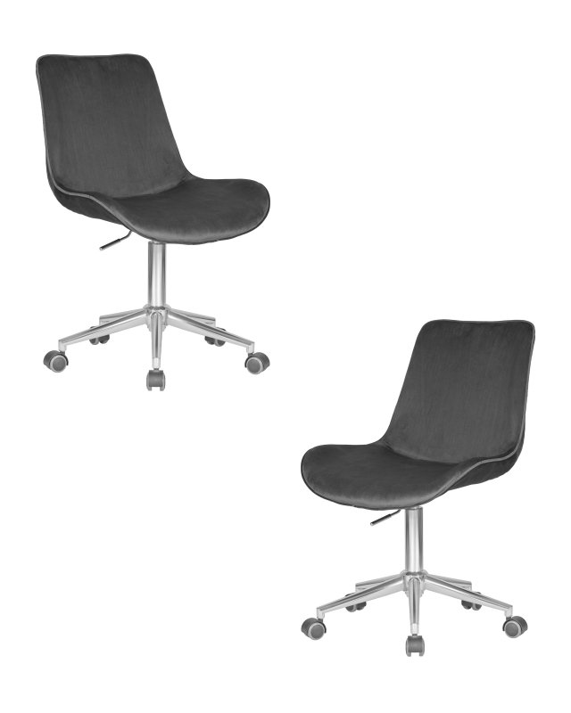 Набор 2 шт Кресло офисное DOBRIN DORA, серый велюр (1922-19), хромированная сталь