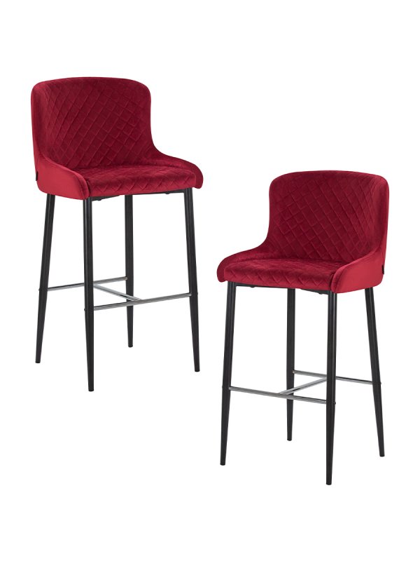 Набор 2 шт Стул барный DOBRIN CHRISTIAN'75, черные ножки, бордовый велюр (V108-85)