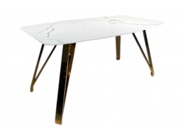 Стол обеденный Соар-2 F-1690,160х90х76 см, бело-серая керамика/золото