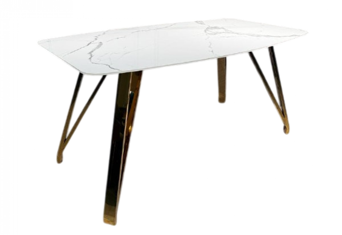 Стол обеденный Соар-2 F-1690,160х90х76 см, бело-серая керамика/золото