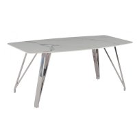 Стол обеденный Соар-2 F-1690,180х90х76 см, бело-серая керамика/хром серебро