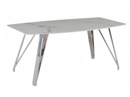 Стол обеденный Соар-2 F-1690,180х90х76 см, бело-серая керамика/хром серебро