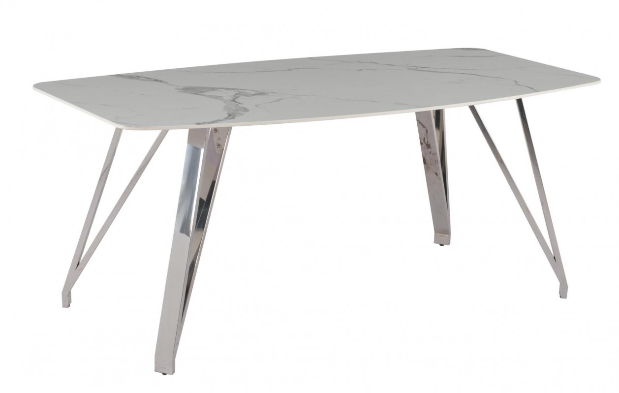 Стол обеденный Соар-2 F-1690,180х90х76 см, бело-серая керамика/хром серебро