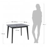 Стол Oslo раскладной 100-130x80x76см, Бетон Портленд, чёрный