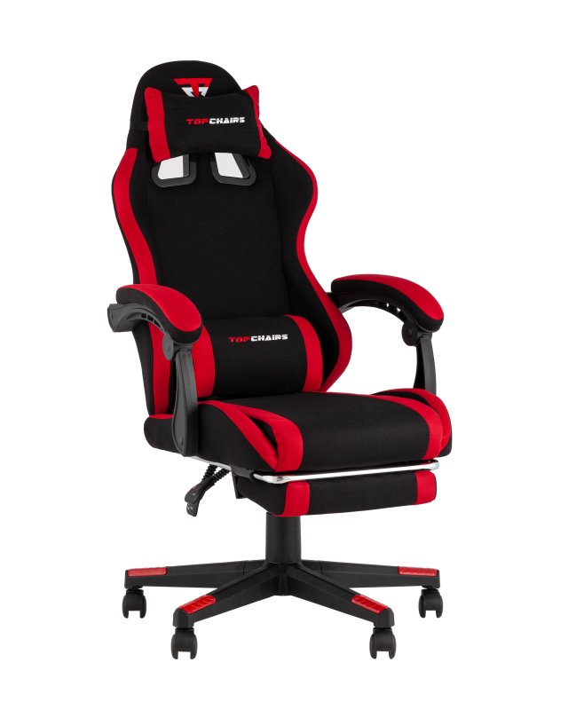 Кресло спортивное TopChairs Prophet с оттоманкой ткань черно-красный