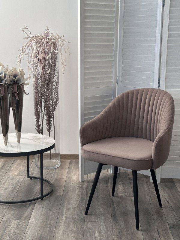 Стул ШЕЛЛ 360 град. поворот. B5 Капучино, велюр / черный каркас, М-City