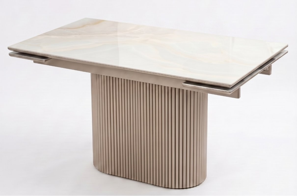 Стол АРИЯ 160 цвет ONYX SOFT CREAM, керамика / ШАМПАНЬ каркас