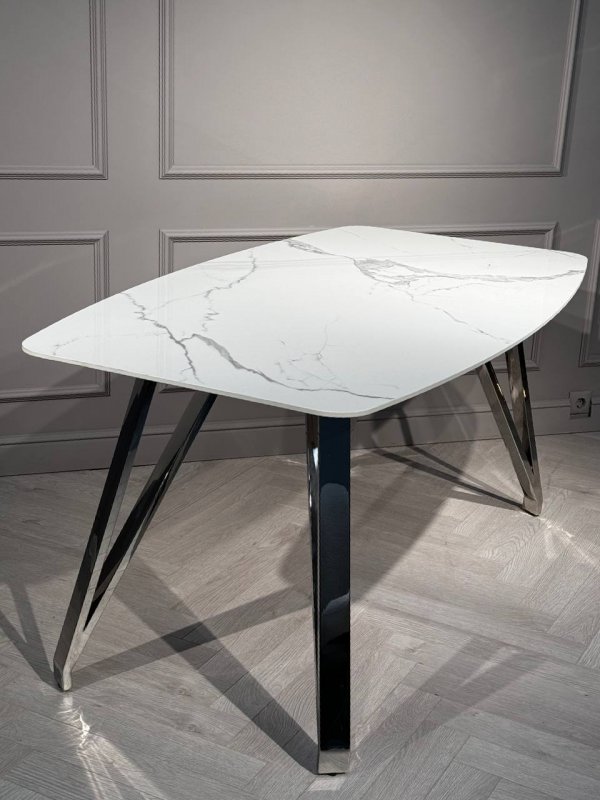 Стол обеденный Соар-2 F-1690,180х90х76 см, бело-серая керамика/хром серебро