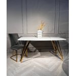 Стол обеденный Соар-2 F-1690,160х90х76 см, бело-серая керамика/золото