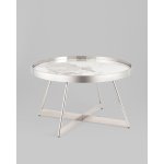 Журнальный столик Гера 80*80см белая керамика сталь серебро