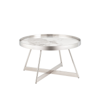 Журнальный столик Гера 80*80см белая керамика сталь серебро