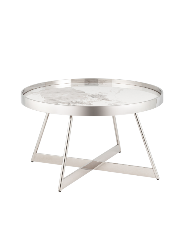 Журнальный столик Гера 80*80см белая керамика сталь серебро
