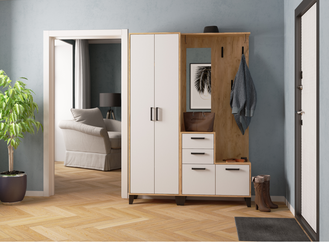 Прихожая Витра шкаф платяной дуб крафт золотой/белый