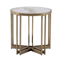 Журнальный столик Алиада 55х55 см светлая керамика сталь шампань