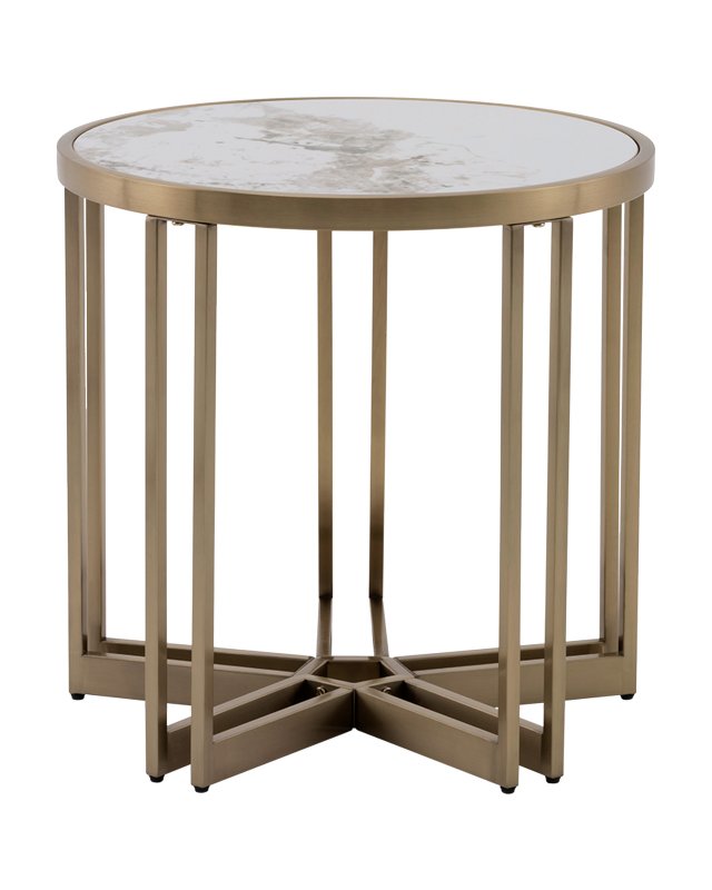 Журнальный столик Алиада 55х55 см светлая керамика сталь шампань