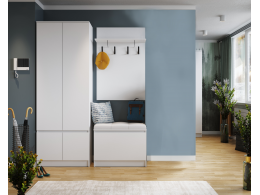 Набор Прихожая Мэнкс белый (вешалка МПВ-31+тумба МПТ-31+мягкое сиденье МСП-31+шкаф МПШ-31)